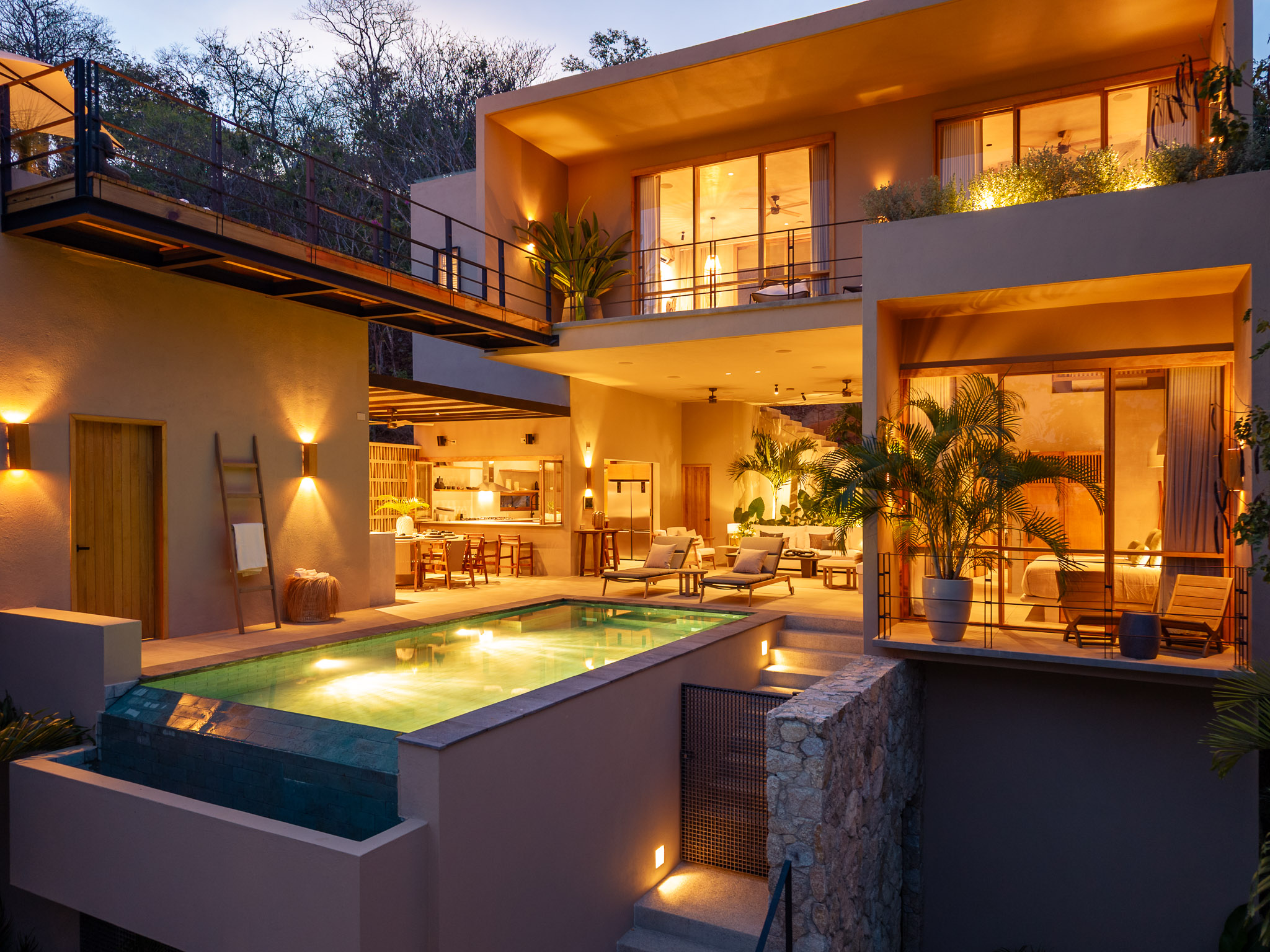Pool courtyard at dusk